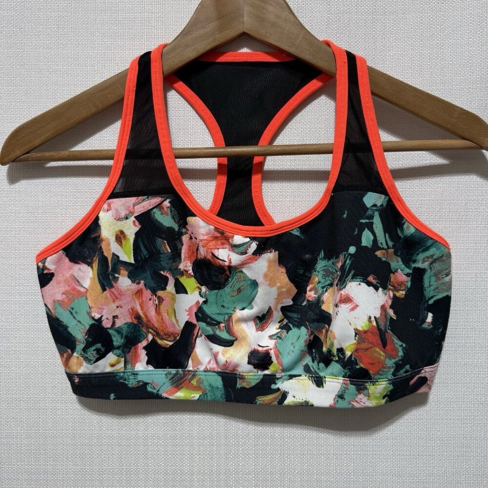 FABLETICS Sports Bra Womens Sz M Amna Racer Back Multi-Color Abstract Mesh Strap